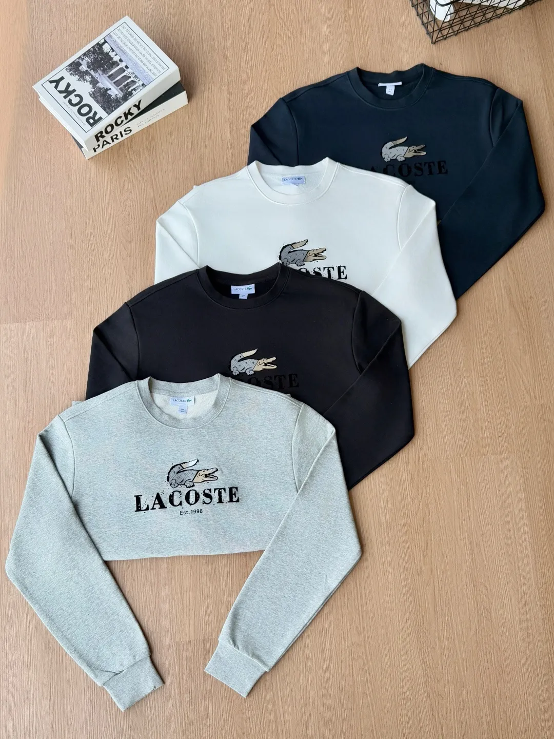 P 120LACOSTE. 2026 Autumn New Product Counter Same Style Printed Cotton Round Neck Sweater 360g Pure Cotton Terry M.L.XL 2XL LA-W 3058